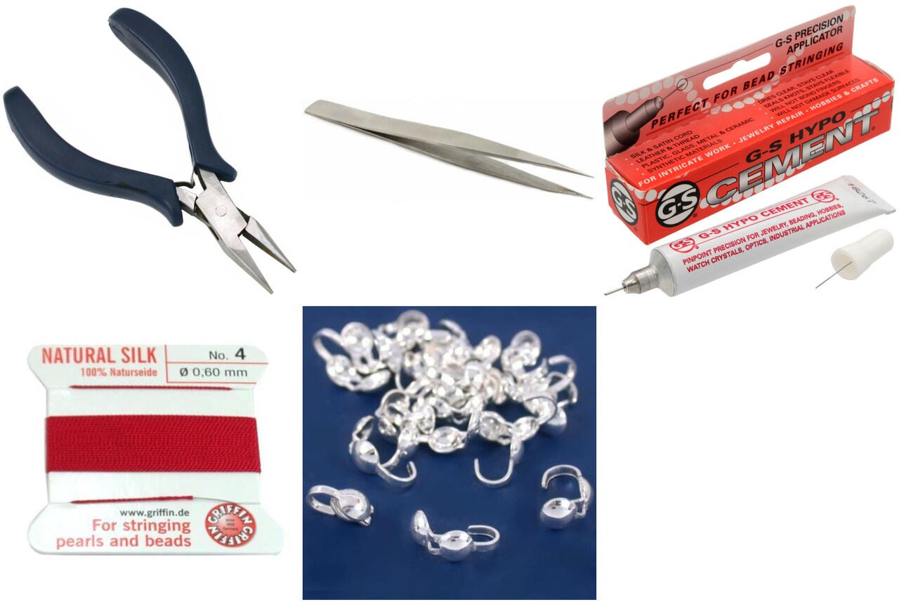 Bead Tip Kit - Pliers, Tweezers, Cement, Red Bead Cord #4 & 25 Bead Tips
